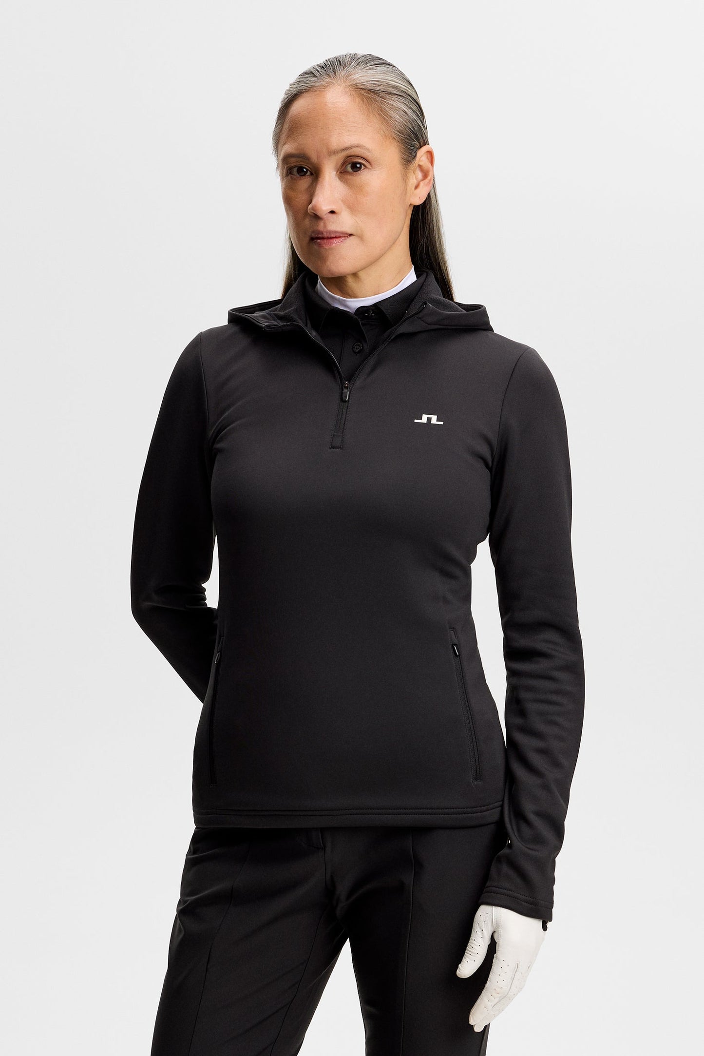 Aerielle Kapuzenpullover mit kurzem Reißverschluss / Schwarz