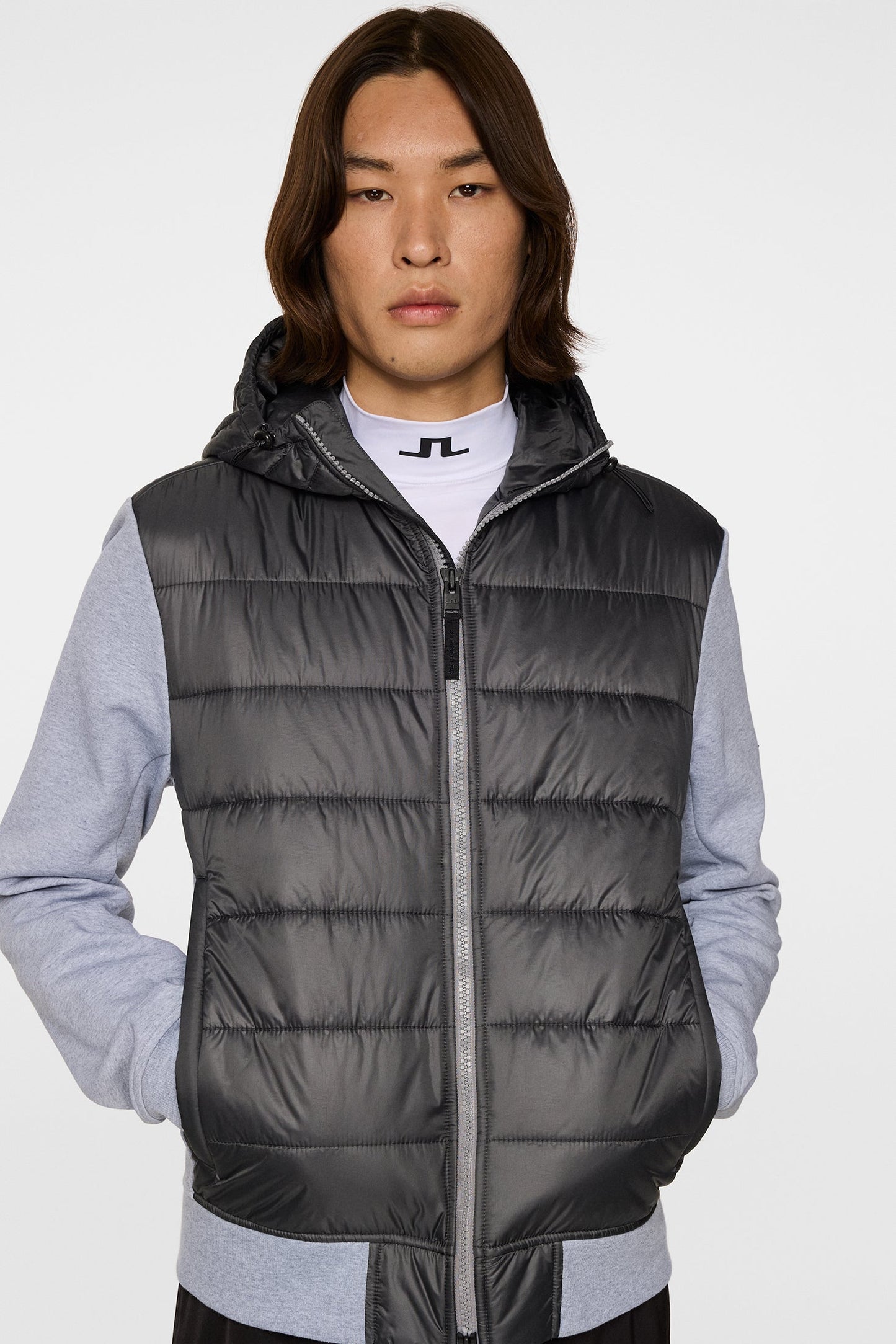 Seth Hybrid Zip Hood / Medium Grey Melange